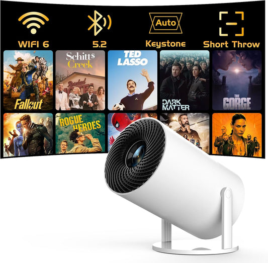 [Electronic Focus with Short Throw]  Mini Projector with Wifi 6 and Bluetooth, Auto Keystone Outdoor Movie Projector, Big Screen Home Portable Projector for Phone/Tv Stick/Laptop/Hdmi